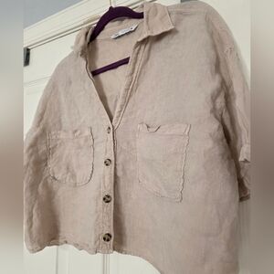 SOLD OUT Zara Linen Blend Cropped Shirt Short Sleeve Boxy Button up